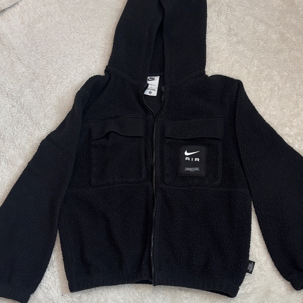 Nike Kids Black Faux Fur/Therma-Fit Zip Hoodie